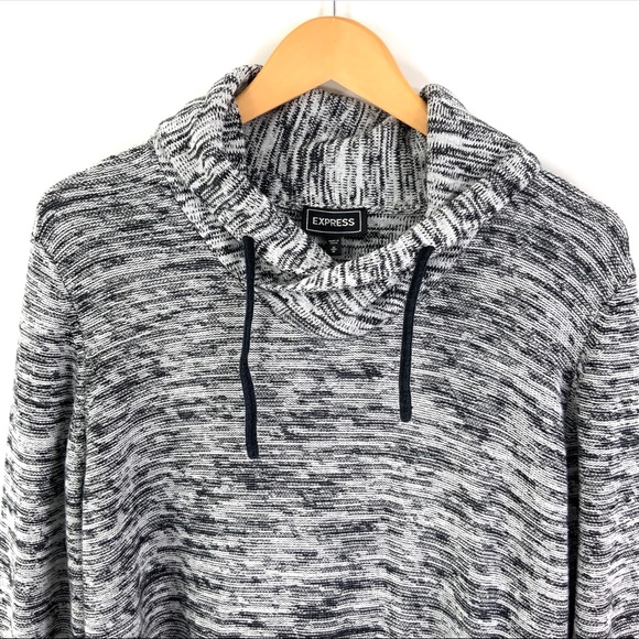 EXPRESS Pullover Drawstring Sweater Sweatshirt Knit Black White Medium J7 - Picture 2 of 7